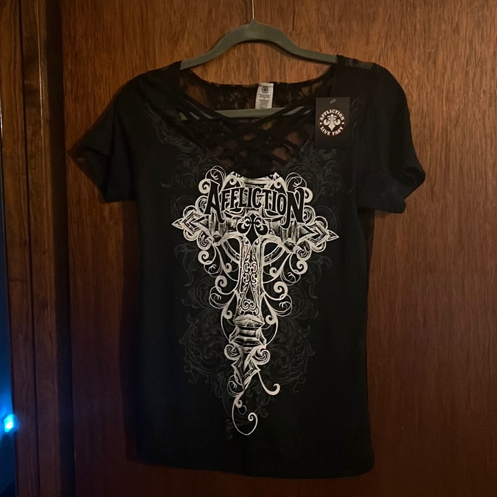 Black, NWT, never worn affliction shirt, size small.